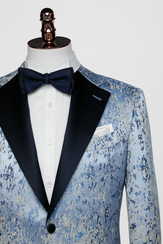 a well-tailored blue tuxedo from Kutetailor